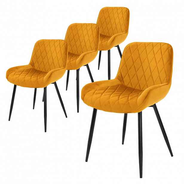 ML-DESIGN JÍDELNÍ ŽIDLE, sada 4 ks, hořčičně žlutý samet