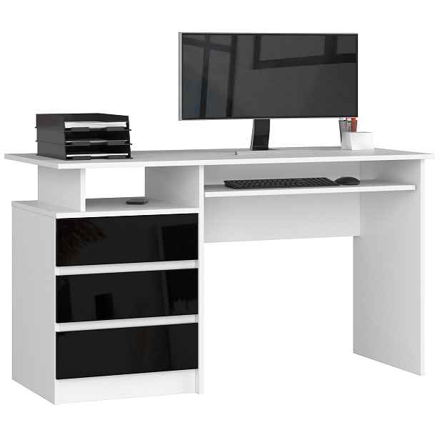 Ak furniture Volně stojící psací stůl CLP 135 cm bílý/černý lesk