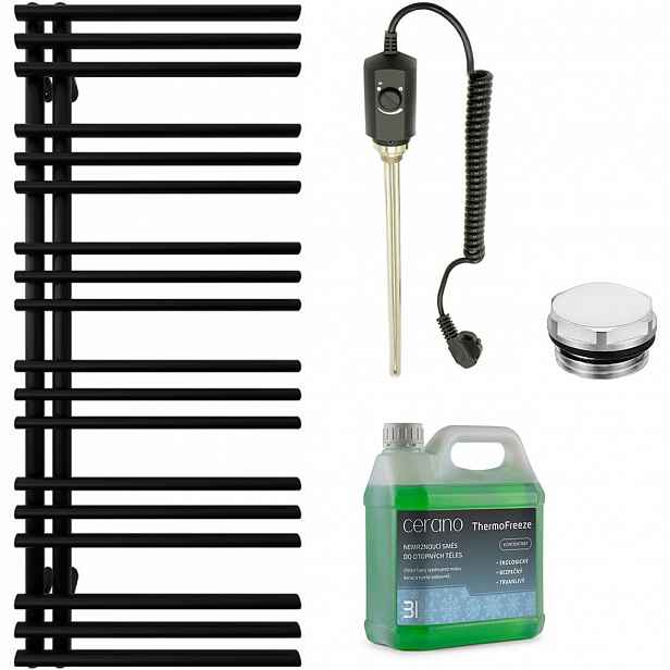 Koupelnový elektrický radiátorový set Burke - L/P - 600W - černá matná - 1200x500 mm