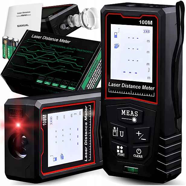 Laserový Dálkoměr 100M měřící zařízení vodováha LCD baterie 3ks