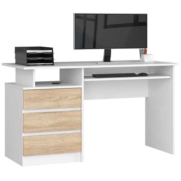 Ak furniture Volně stojící psací stůl CLP 135 cm bílý/dub sonoma