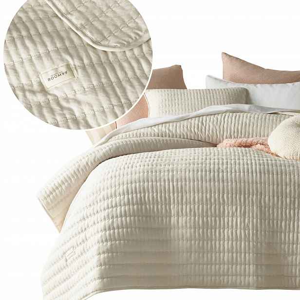 ROOM99 Přehoz na postel 170x210 béžový elegantní na pohovku prošívaný Mùse