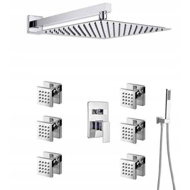 Sprchový Set Podomítkový Hydromasáž Chrom Nástěnná Dešťová Sprcha 40 cm