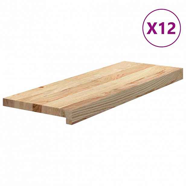 vidaXL Nášlapy na schody 12 ks neošetřené 70x25x2 cm masivní dub