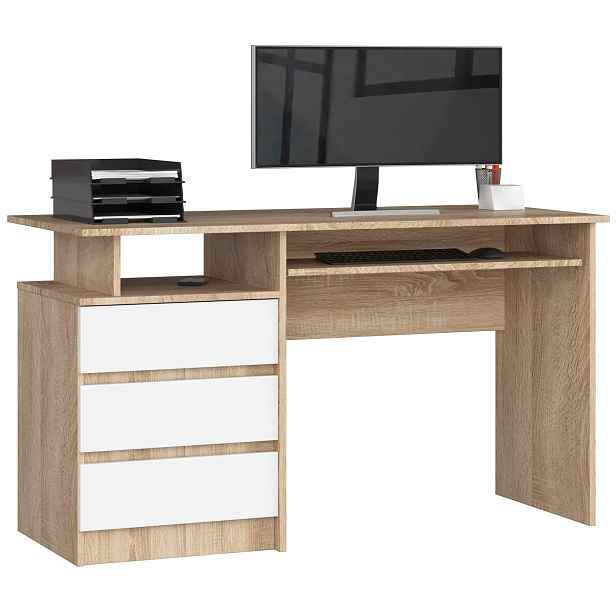 Ak furniture Volně stojící psací stůl CLP 135 cm dub sonoma/bílý