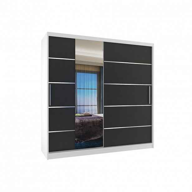 B BELINI GROUP POSUVNÁ SKŘÍŇ Verona MBP, Bílá/Černá Mat, 200 cm, se zrcadlem