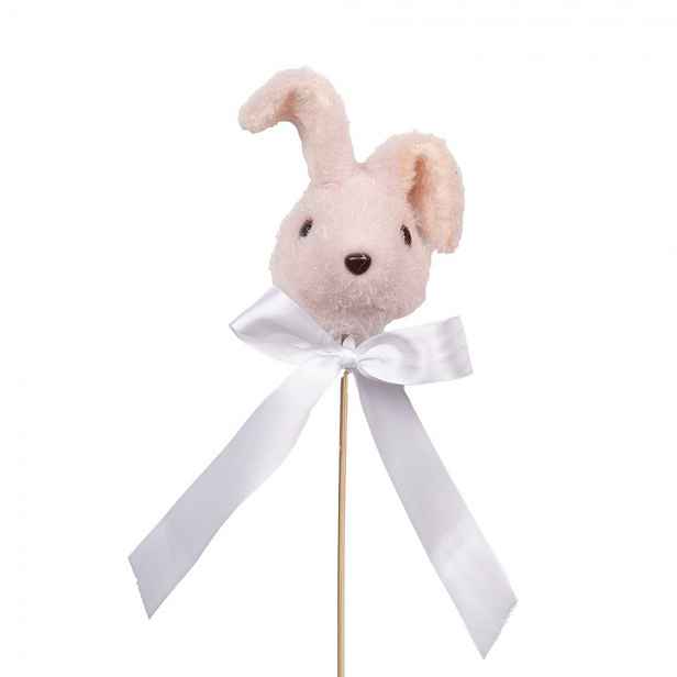 Dekorace zápich růžová hlava králík s mašlí  - 7*7*33 cm Clayre & Eef