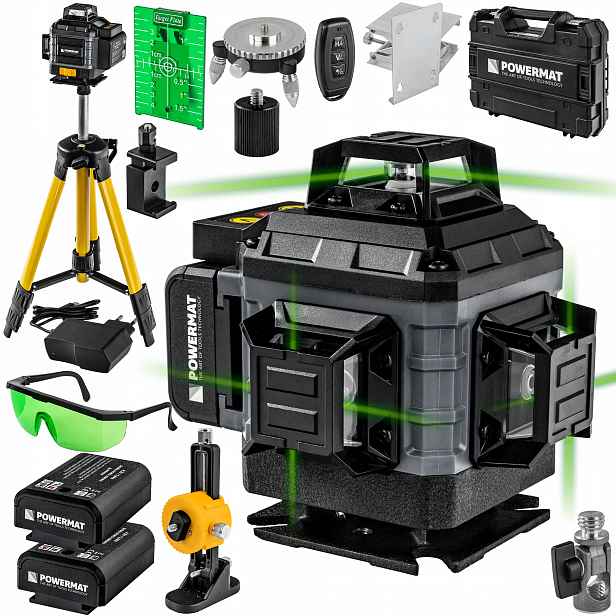 Laserová VODováVÁHA Křížový Laser Zelený Samopojicí 4D 360° Stativ