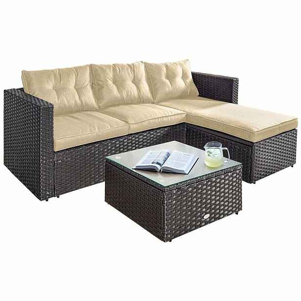 Avenberg Rohová ratanová souprava ELISE, hnědá/béžová