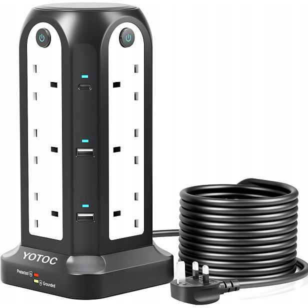 Prodlužovací napájecí věž 12 zásuvek Usb 4 zásuvky Usb 2 Usb-c Uk