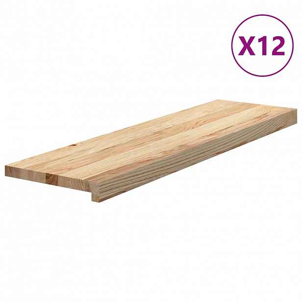 vidaXL Nášlapy na schody 12 ks neošetřené 90x25x2 cm masivní dub