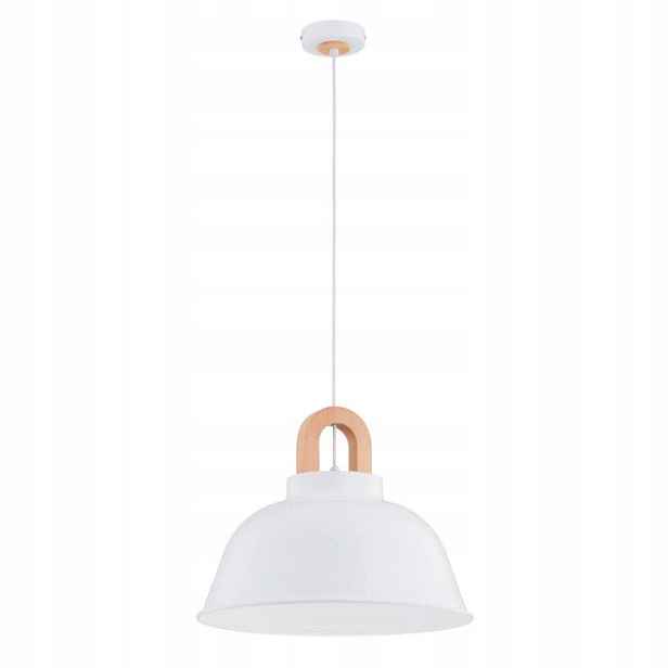 Závěsná lampa bílá dřevěná skandinávská kulatá 40 cm nad stůl ostrov Alfa