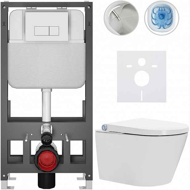 Závěsné WC s bidetem Basic/Cronus Standard - bílá lesklá - WC tlačítko Modulo/Bílá - volně stojící - předstěnová instalace - 59,3x38,4 cm