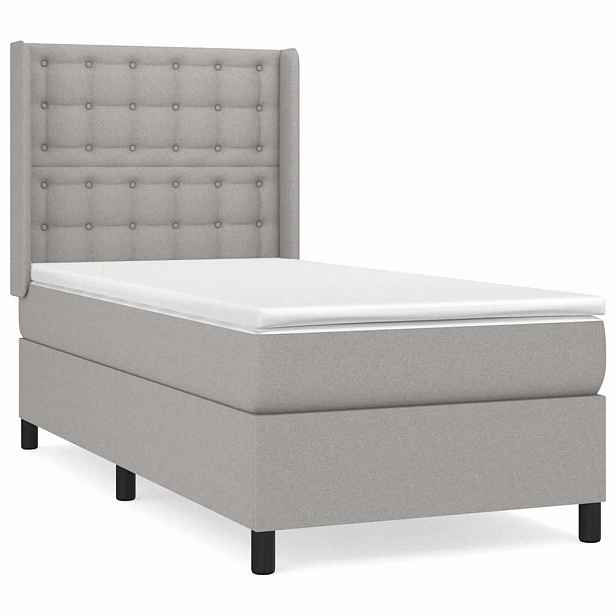 vidaXL Box spring postel s matrací světle šedá 90x190 cm textil