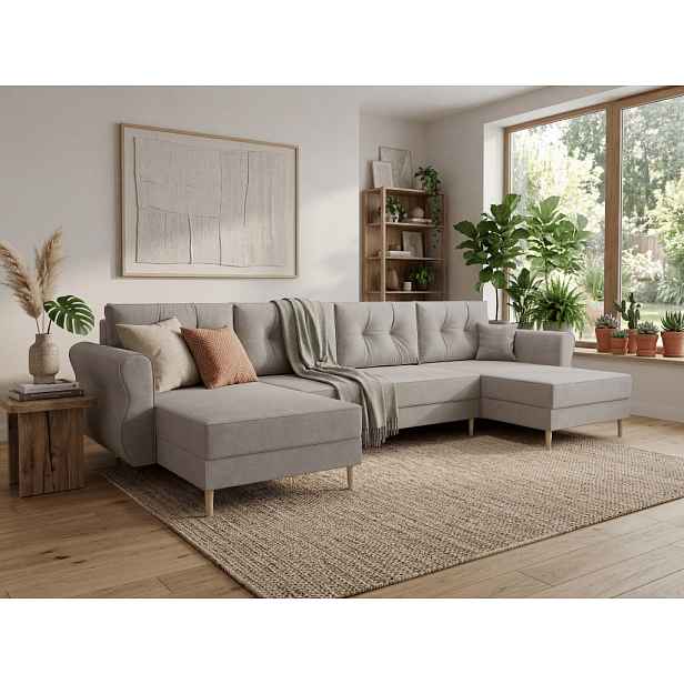 AKCE Rozkládací sedací souprava do U SILVIANO 300x140 cm, šedá + 2 polštářky ZDARMA II. jakost