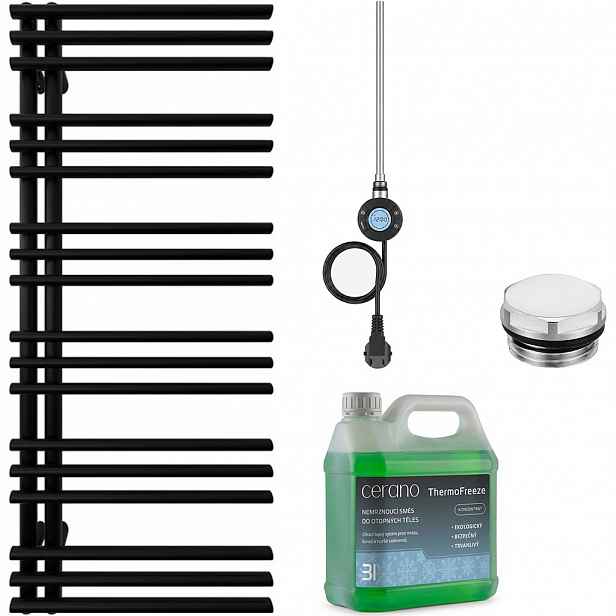 Koupelnový elektrický radiátorový set Burke - L/P - WIFI - 600W - černá matná - 1200x500 mm