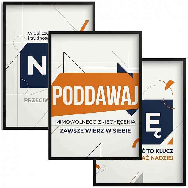 Motivační nástěnný triptych – Nevzdávejte se Plakáty, nápisy