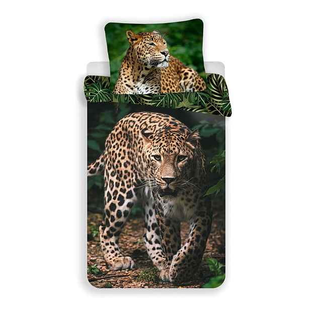 Bavlněné dětské povlečení na jednolůžko 140x200 cm Leopard "Green" – Jerry Fabrics