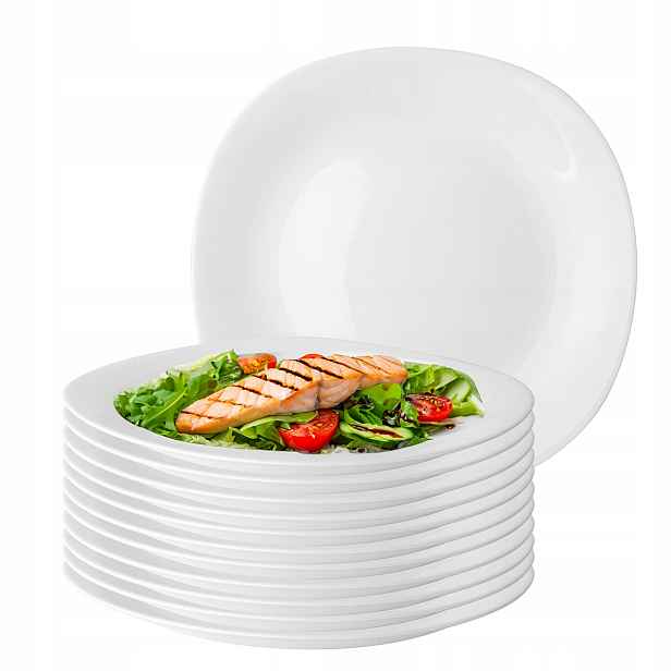 Bílé skleněné jídelní talíře Altom Design White Harmony 28 cm, sada 12 Ks