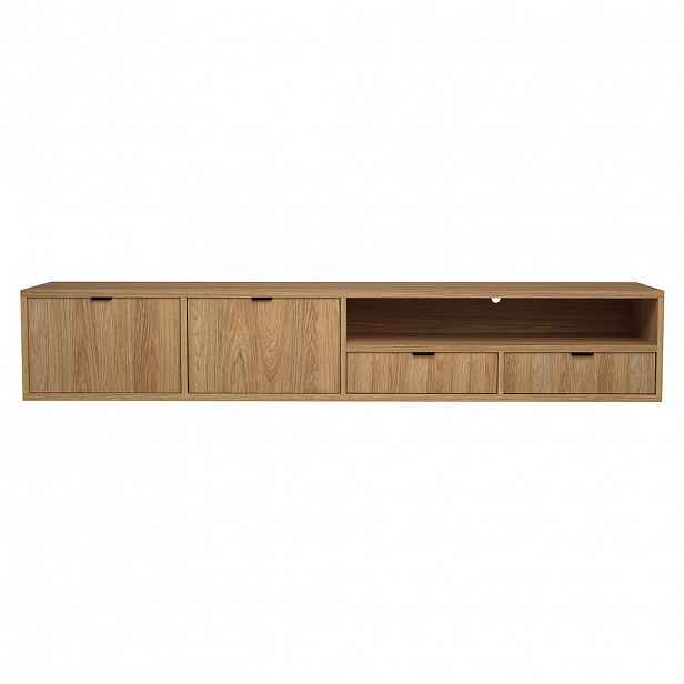 Beautysofa NÍZKÁ visící komoda Evron se 2 zásuvkami a 2 dvířky, 200 cm, dub Hikora