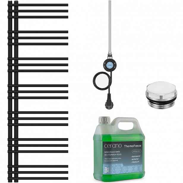 Koupelnový elektrický radiátorový set Burke - L/P - WIFI - 600W - černá matná - 1500x500 mm