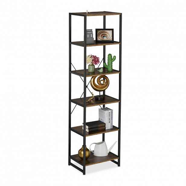 Relaxdays REGÁL Černý industriální 6 polic 180 cm