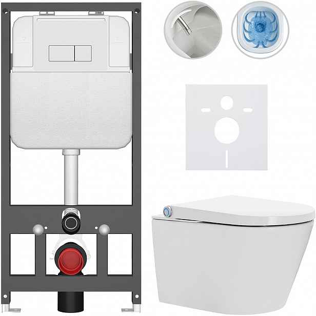 Závěsné WC s bidetem Basic/Cronus Standard - bílá lesklá - WC tlačítko Modulo/Bílá - závěsné - předstěnová instalace - 59,3x38,4 cm