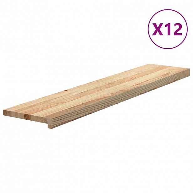 vidaXL Nášlapy na schody 12 ks neošetřené 120x25x2 cm masivní dub