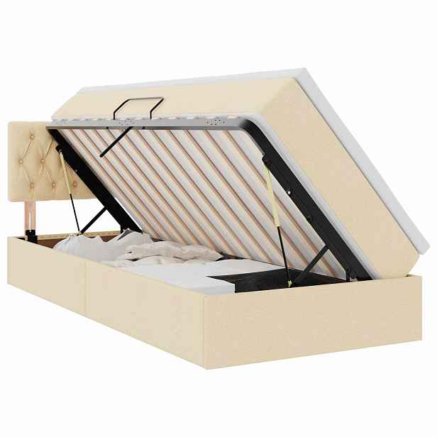 vidaXL Postel s úložným prostorem a matrací Krémová 90 x 200 cm Samet