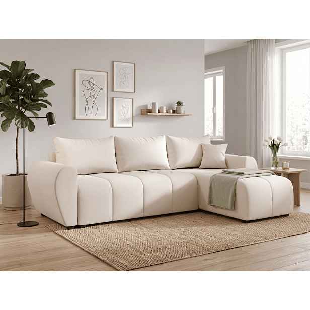 AKCE Rozkládací oboustranná sedací souprava do L SEVIO 246x145 cm, krémová + 2 polštářky ZDARMA II. jakost