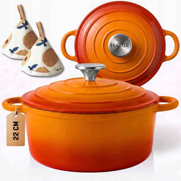 Hrnec 3 L Smaltované Víko Pomeranč Plyn/indukce Trouba 22 CM