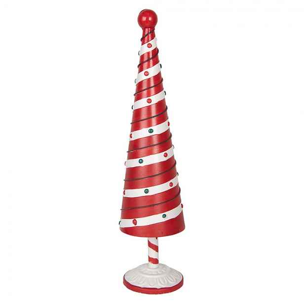 Bílo-červená kovová dekorace vánoční stromek Christmas Tree L - Ø 13*49 cm Clayre & Eef
