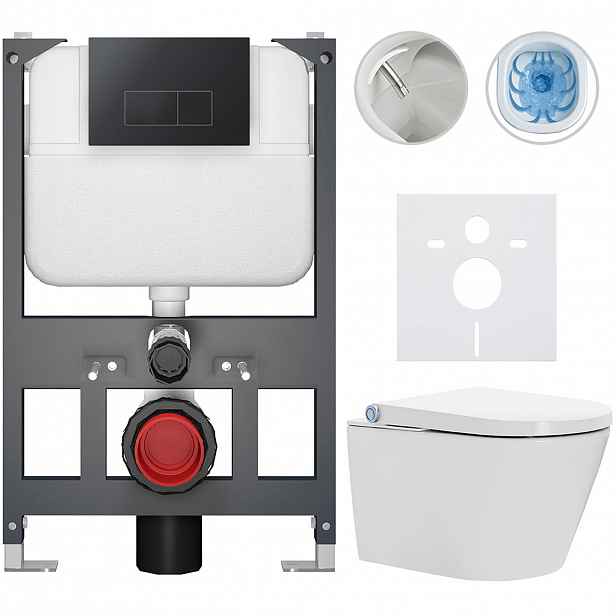 Závěsné WC s bidetem Basic/Cronus Standard - bílá lesklá - WC tlačítko Modulo/Černá - závěsné - nízký modul - předstěnová instalace - 59,3x38,4 cm