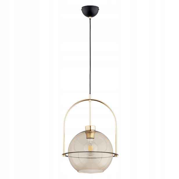 Závěsná lampa černo-zlatá E27 15W Leria Alfa, kov/sklo, IP20