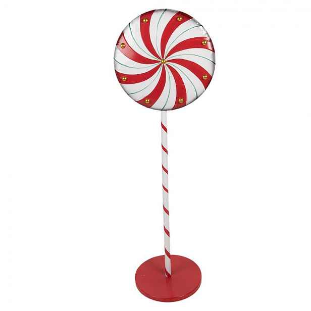 Červeno-bílá kovová dekorace lízátko Lollipop - 40*30*120 cm Clayre & Eef