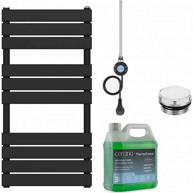Koupelnový elektrický radiátorový set Claude - WIFI - 300W - černá matná - 1000x500 mm