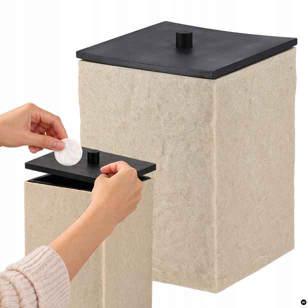 Koupelnový Odpadkový Koš s víkem 5L béžový, čtvercový, malý