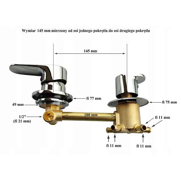 Baterie 5 funkcí 14,5 cm/145 mm Směšovač sprchového koutu hydromasáží