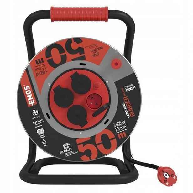 Emos kabel 230V prodlužovací 50m/4Z guma-neopren 3*1,5mm, kovový buben P084