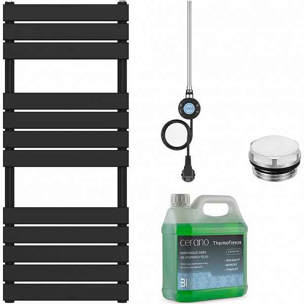 Koupelnový elektrický radiátorový set Claude - WIFI - 600W - černá matná - 1200x500 mm