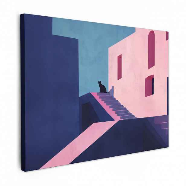 MuchoWow OBRAZ NA PLÁTNĚ Kočka - Schody - Budovy - Kontrasty stínů 80x60 cm