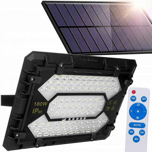 Solární Led halogenový zářič 180W Venkovní lampa Vodotěsná +Dálkový Ovladač