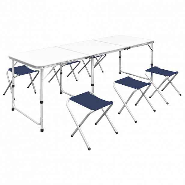 vidaXL Skládací kempingový set 6 stoliček nastavitelná výška 180x60 cm