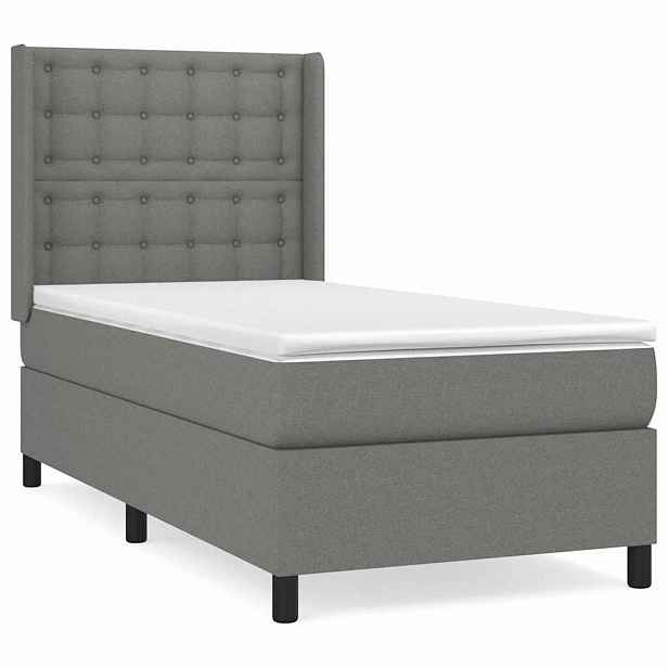 vidaXL Box spring postel s matrací tmavě šedá 90x200 cm textil