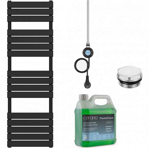 Koupelnový elektrický radiátorový set Claude - WIFI - 600W - černá matná - 1600x500 mm