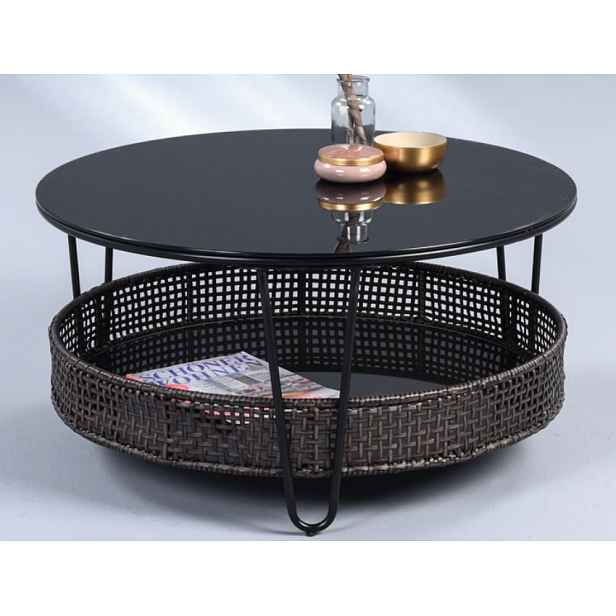 Kulatý konferenční stolek Sofia, černý/ratan