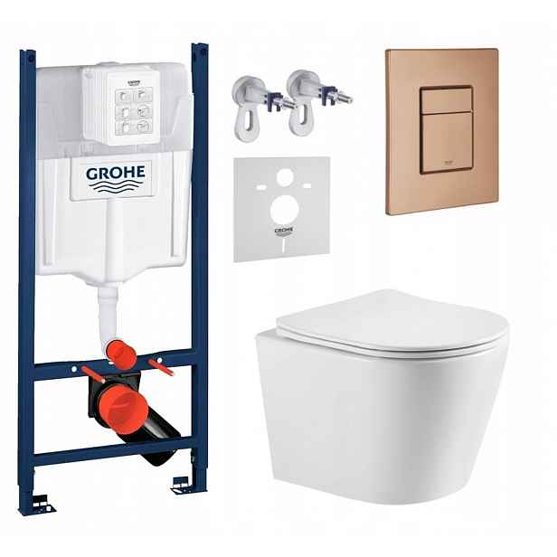 Sada Wc Rám Grohe Rapid s miskou Elanta Tlačítkem z kartáčované mědi