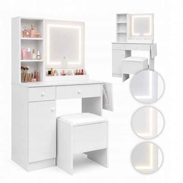 Toaletní Stolek se zrcadlem a Led osvětlením, 3 barvy, skládací, poloviční deska