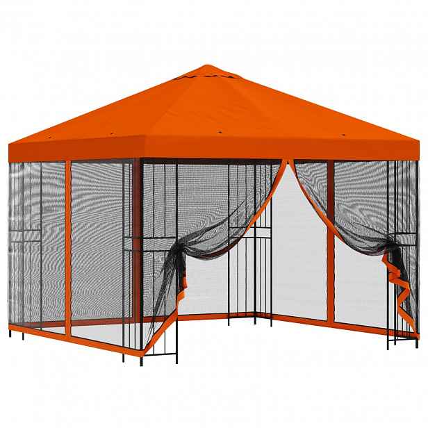vidaXL Zahradní altán se stěnami 3 x 3 m Oranžová Polyester a ocel