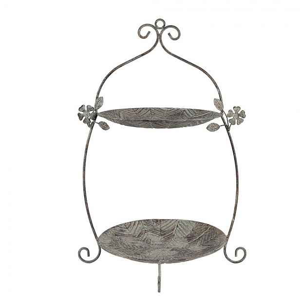 Zeleno-hnědý kovový dvoupatrový etažér - 34*32*50 cm Clayre & Eef